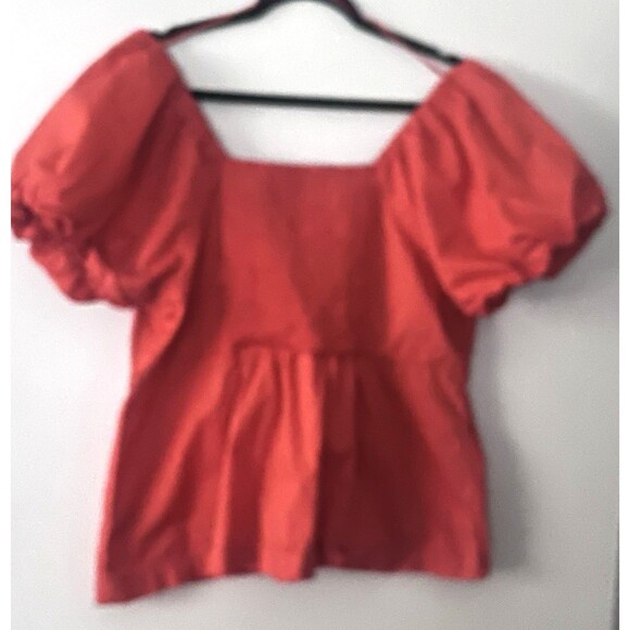 Old Navy Solid Orange X- Large‎ Puff Sleeve Smocked Top Cottagecore - Picture 3 of 3
